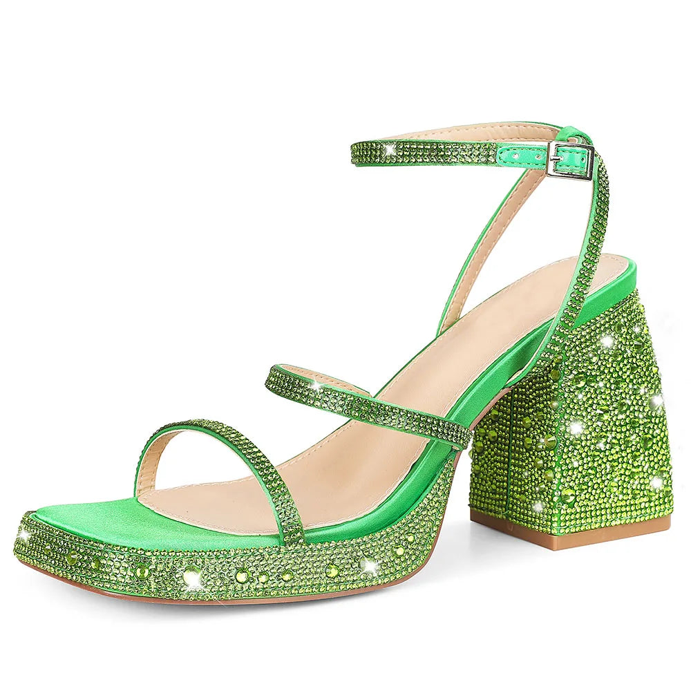 GIGIFOX Elegant Chunky Heel Ankle Strap Party Sandals