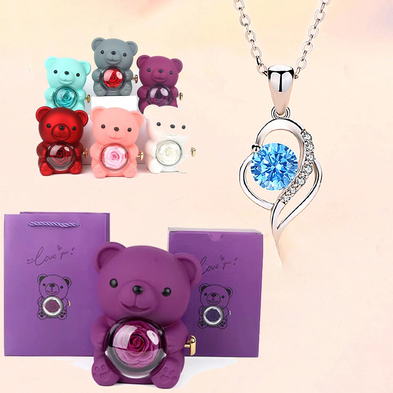 Fashion Hub Zircon Bear Pendant Necklace Gift For Women