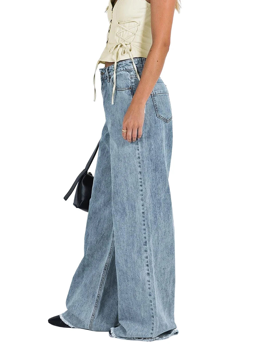 Hirigin Women Wide Leg Jeans Casual Loose Trousers