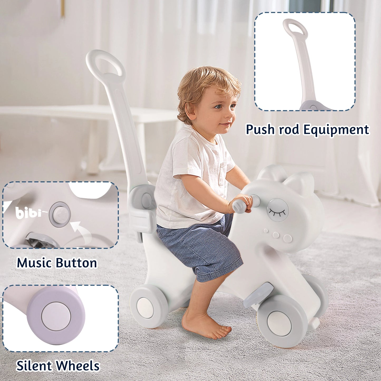 LZDMY Rocking Horse Push Handle Toddler Ride On Toy