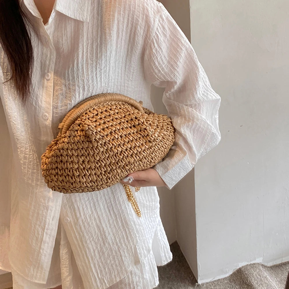 HebeiChic Handmade Straw Woven Crossbody Shoulder Bag For Women