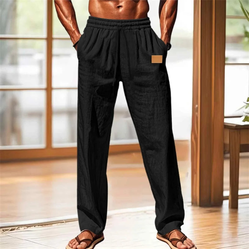 Hirigin Men Elastic Waist Drawstring Casual Loose Breathable Pants