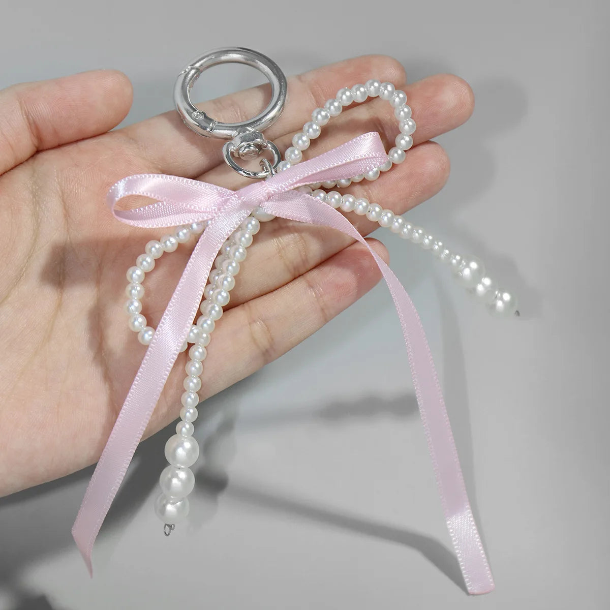 Pearl Bow Keychain Heart Pendant For Girl Bag Accessory