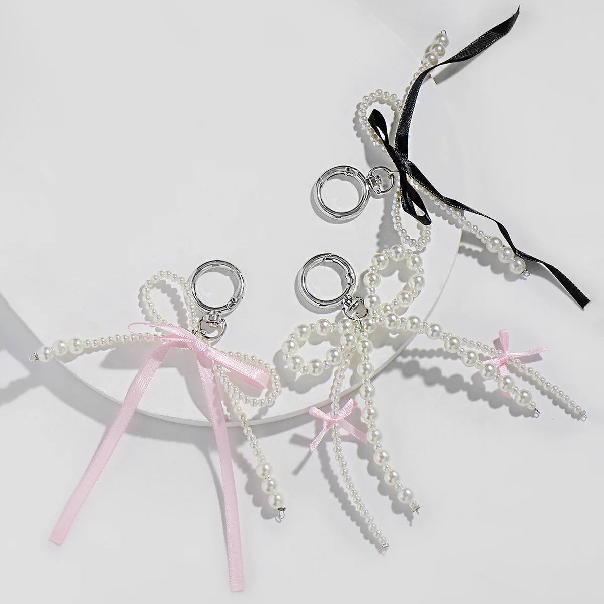 Pearl Bow Keychain Heart Pendant For Girl Bag Accessory