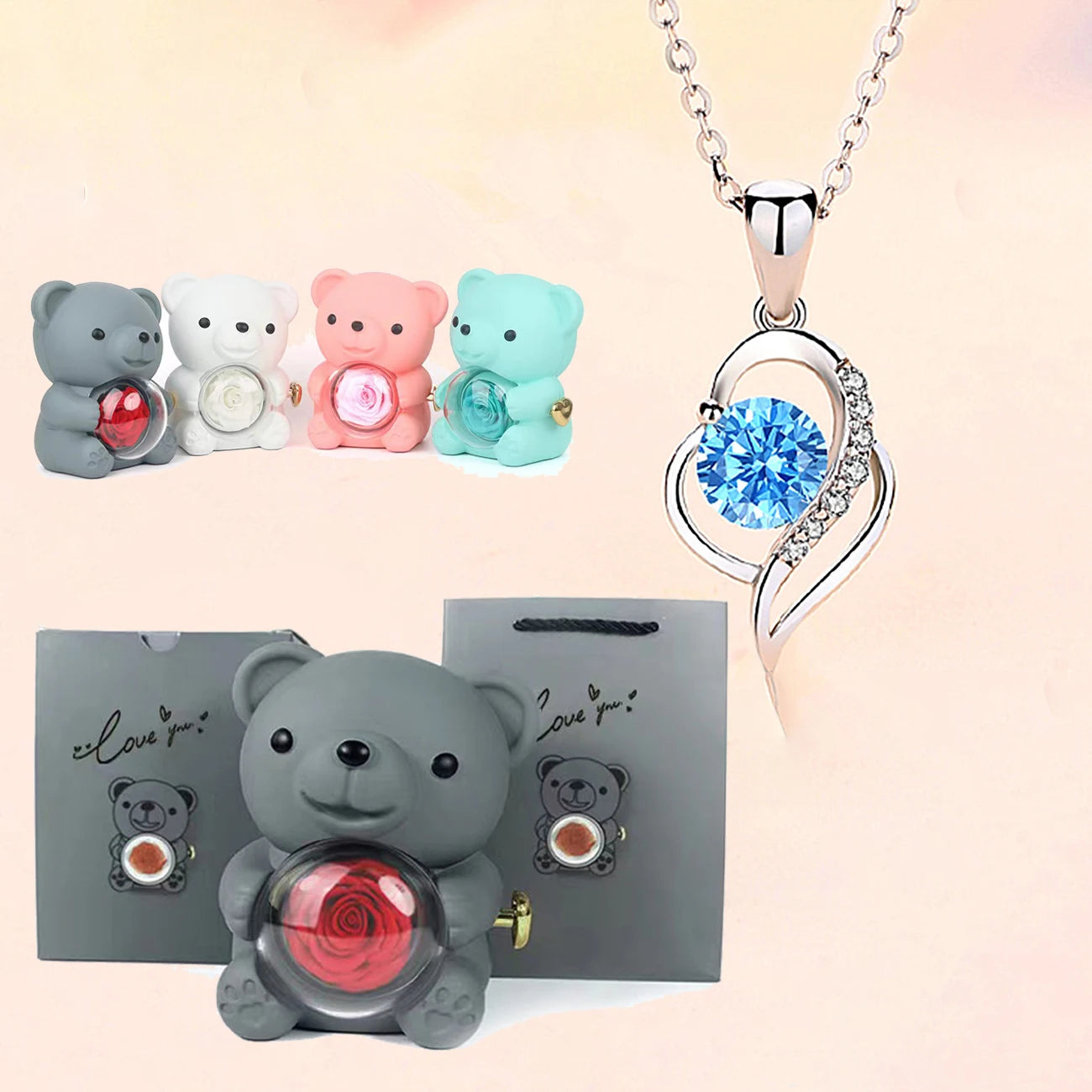 Fashion Hub Zircon Bear Pendant Necklace Gift For Women