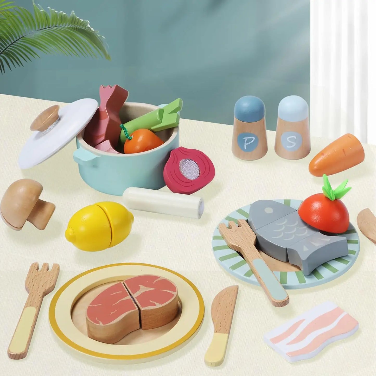 Giant Bean Wooden Play Food Set Pretend Kitchen Toys