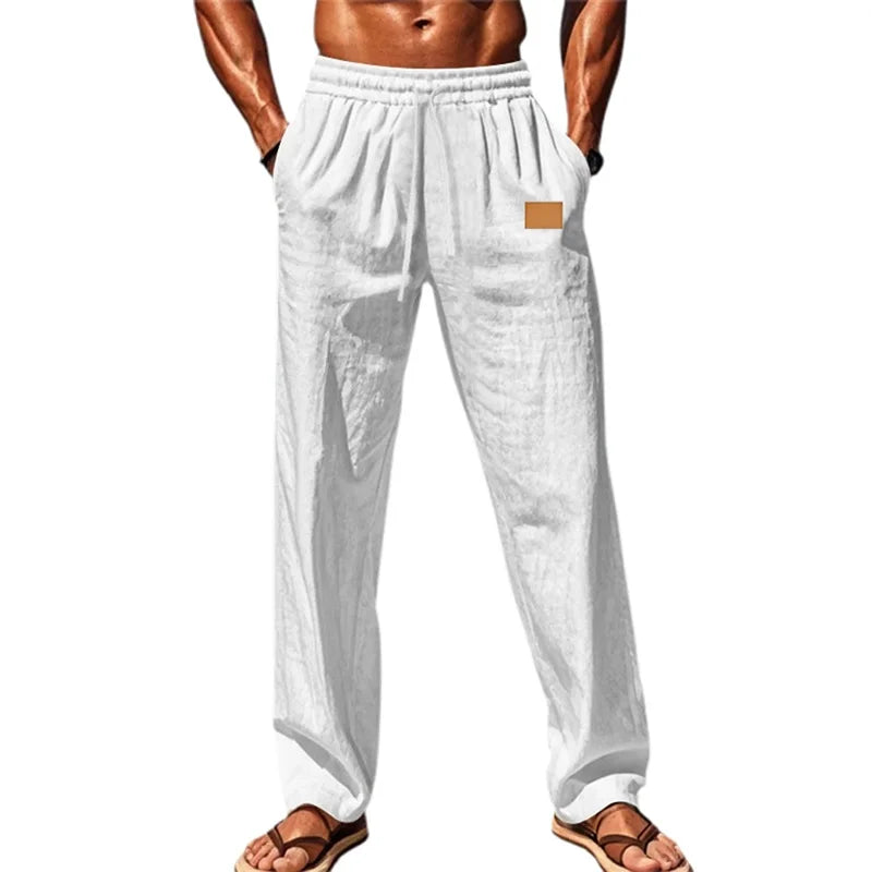 Hirigin Men Elastic Waist Drawstring Casual Loose Breathable Pants