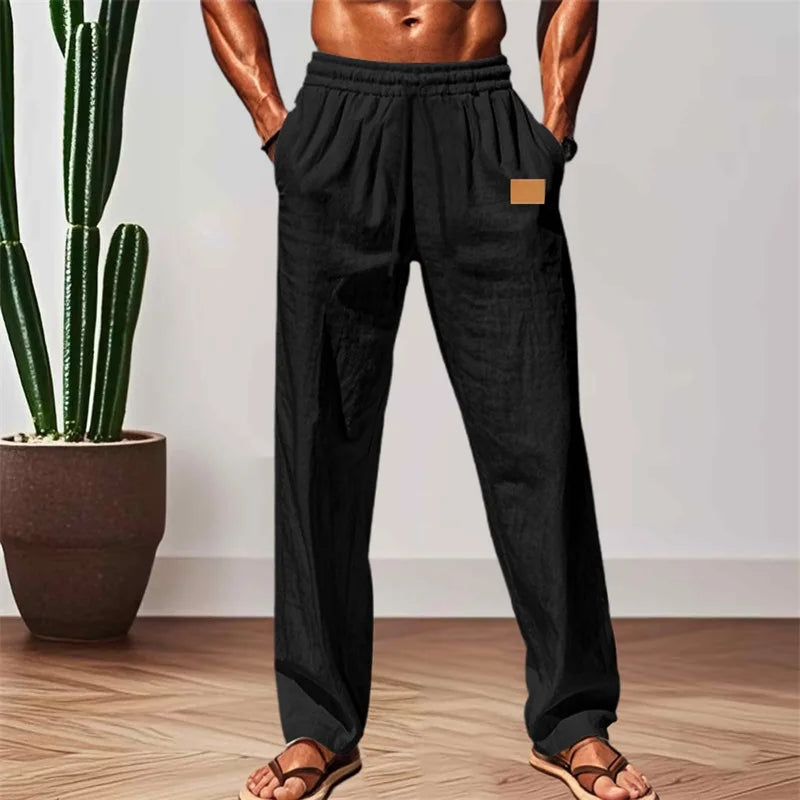 Hirigin Men Elastic Waist Drawstring Casual Loose Breathable Pants