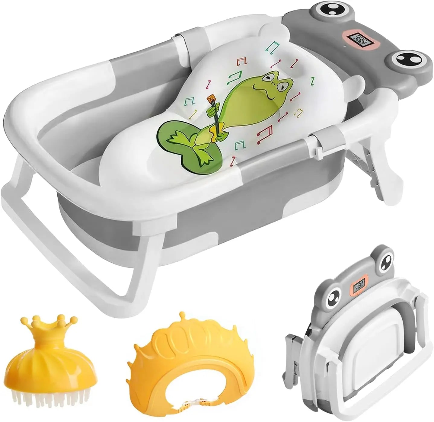Foldable Baby Bathtub With Cushion Thermometer And Shower Brush