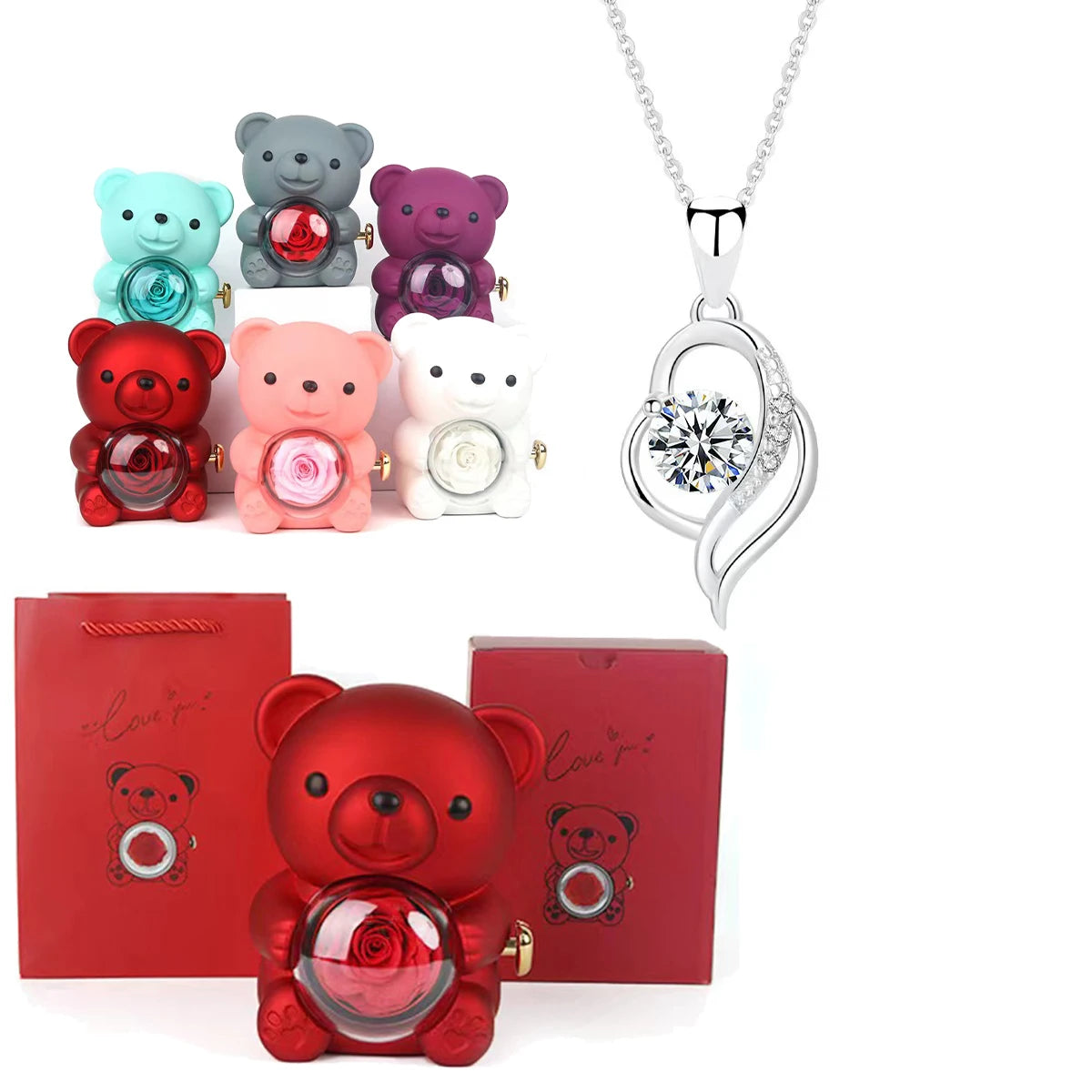 Fashion Hub Zircon Bear Pendant Necklace Gift For Women