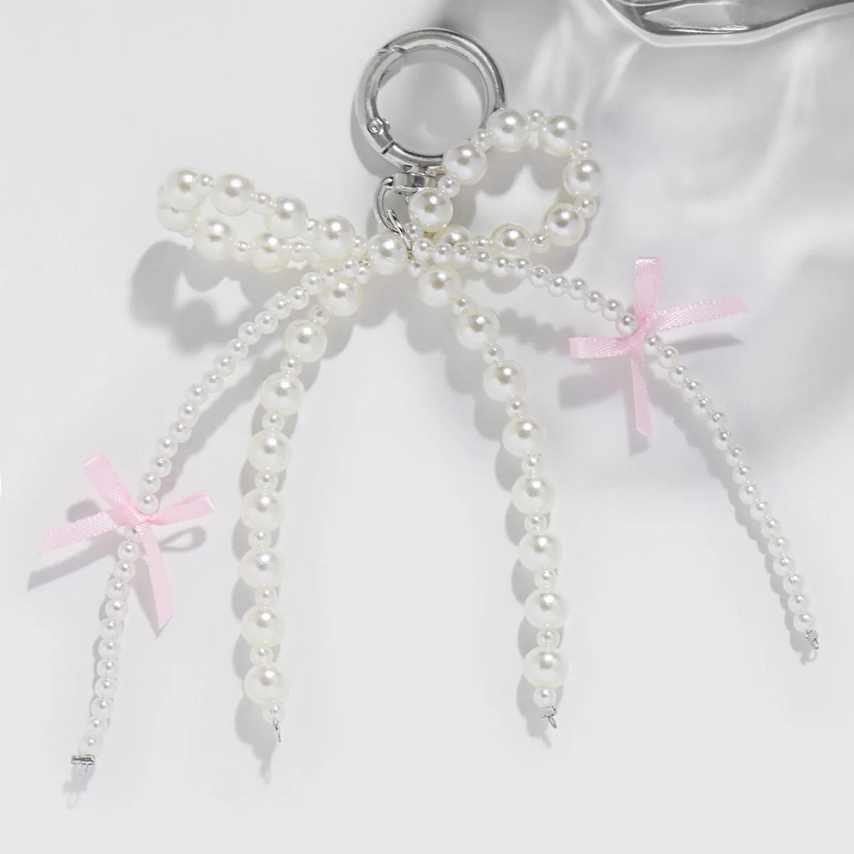 Pearl Bow Keychain Heart Pendant For Girl Bag Accessory