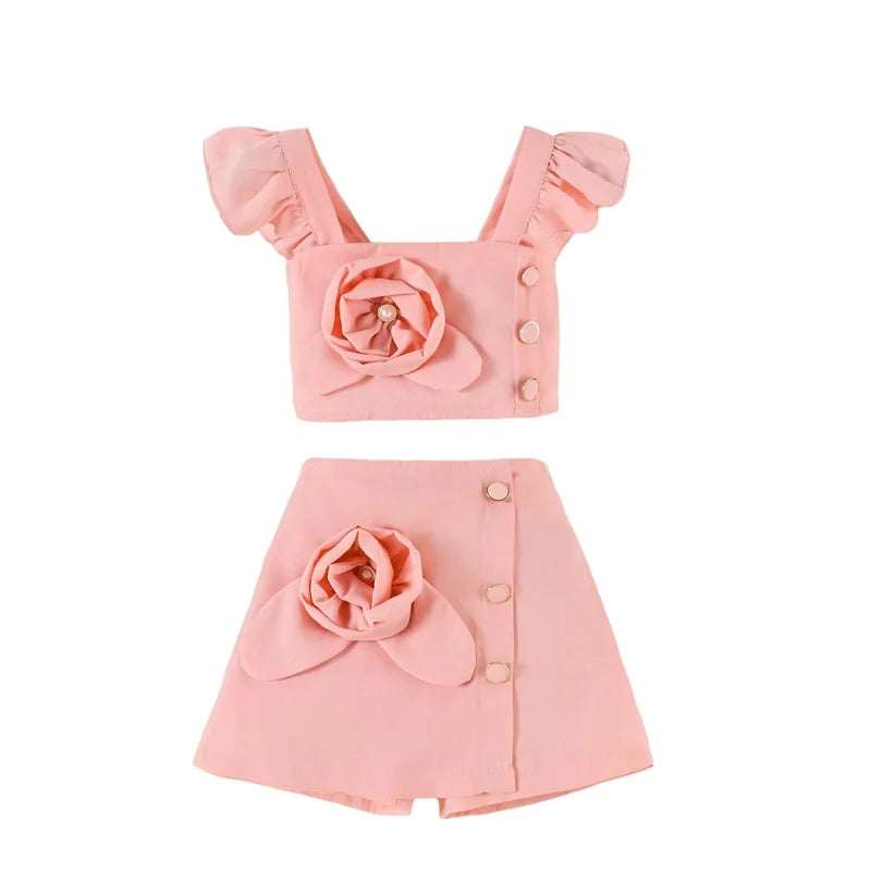 Adorable Baby Girl Summer 2 Piece Floral Top Skirt Set