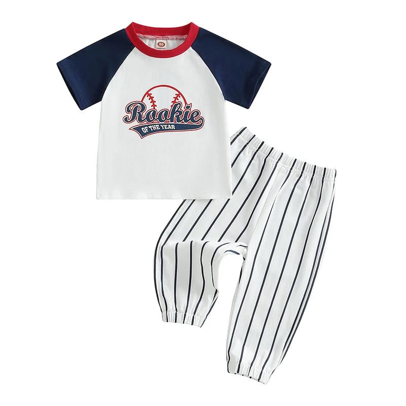 Toddler Boy Birthday Outfit Football Print T-shirt and Pants Set