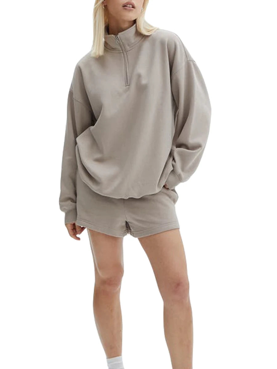 Women's Zipped Sweatshirt and Shorts Activewear Fall Outfit Set