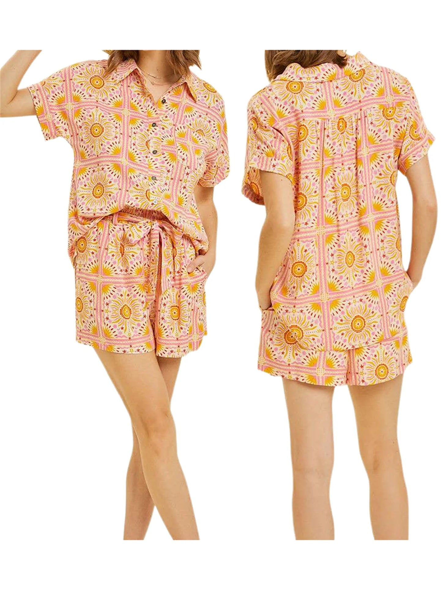 Hirigin Women’s Boho Floral Print Off-Shoulder Set