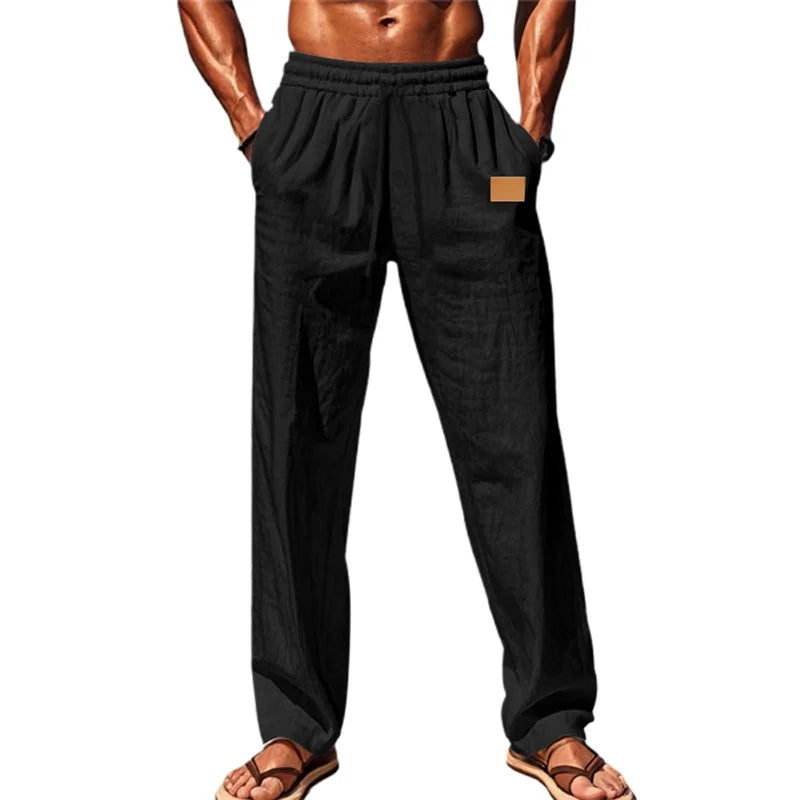 Hirigin Men Elastic Waist Drawstring Casual Loose Breathable Pants
