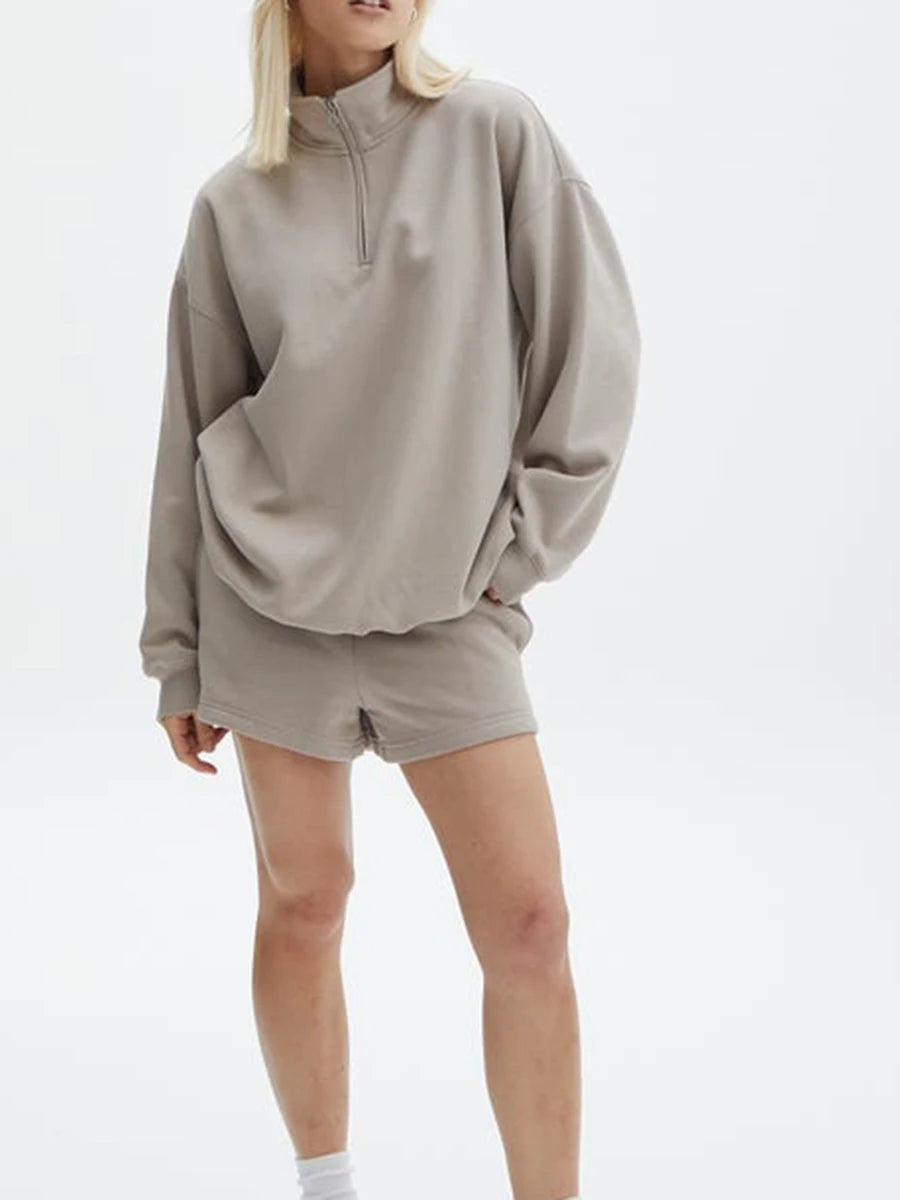 Women's Zipped Sweatshirt and Shorts Activewear Fall Outfit Set