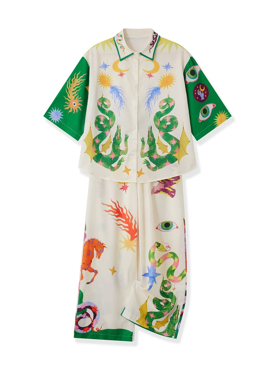 Hirigin Women Summer Pants Outfit Set with Unique Print