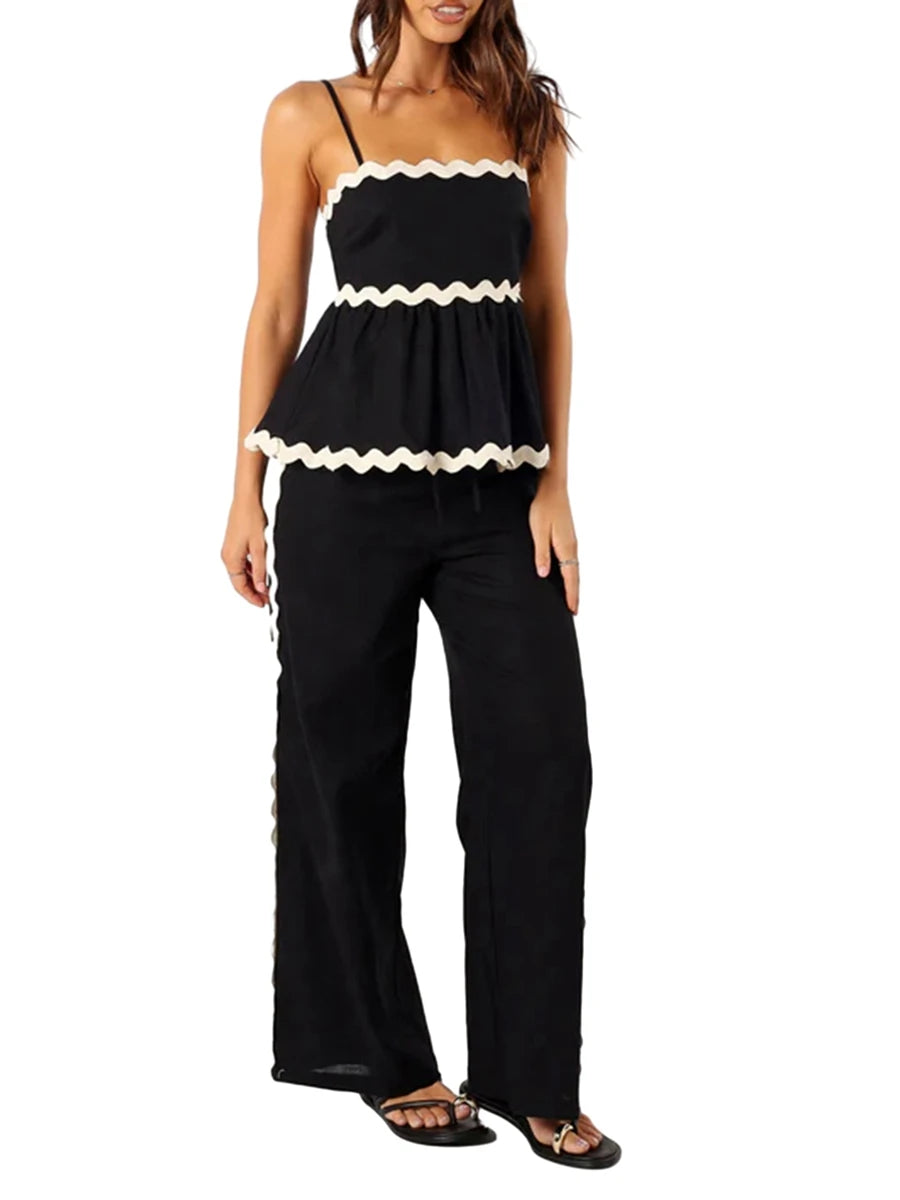 Hirigin Women's Summer 2 Piece Ruffled Crop Top Set