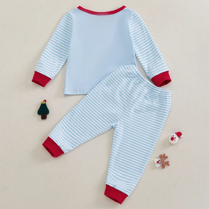 Christmas Toddler Outfit Set with Santa Claus Embroidery