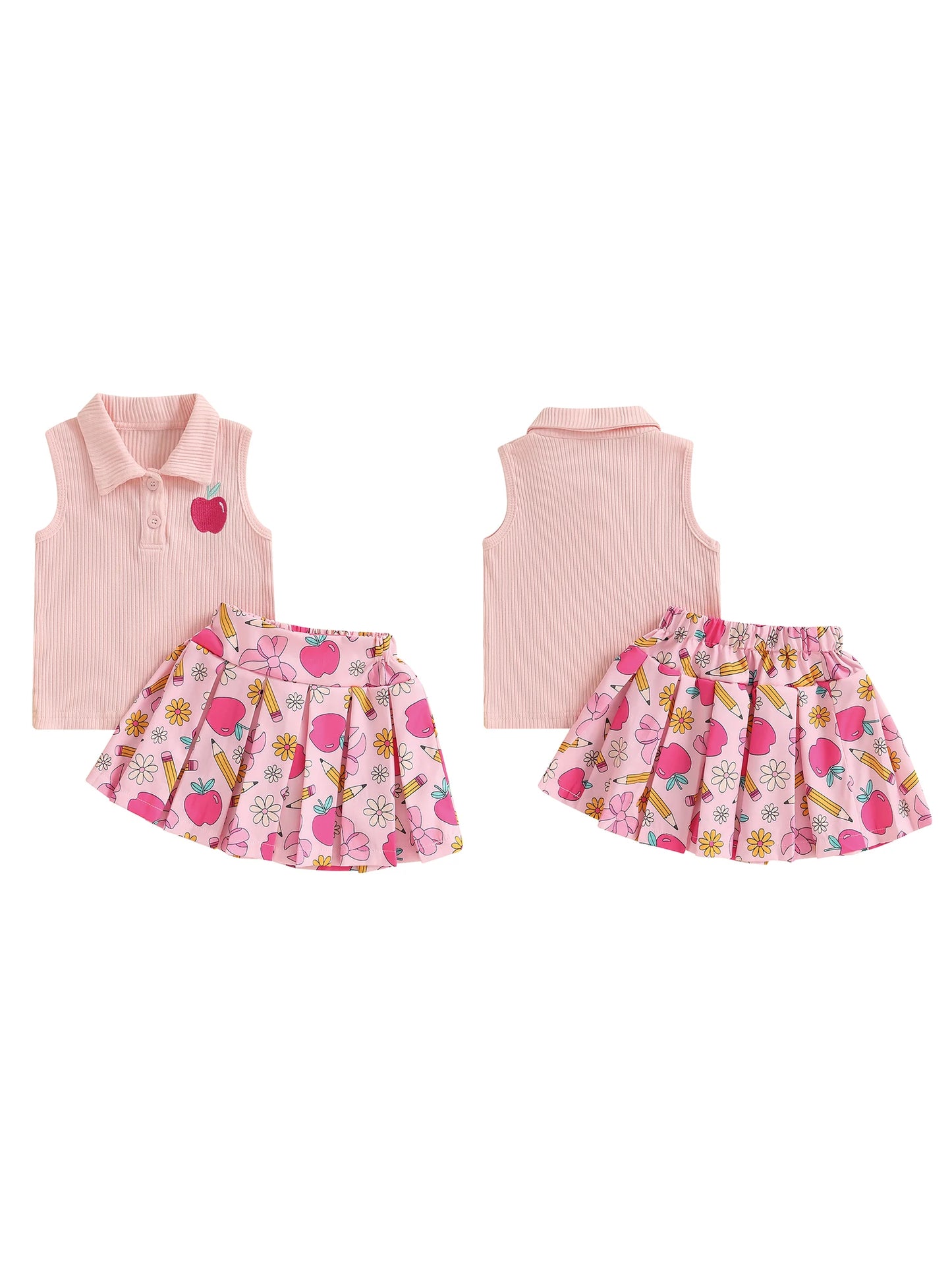 Fashion Hub and More Girls Embroidered Apple Tank Outfit