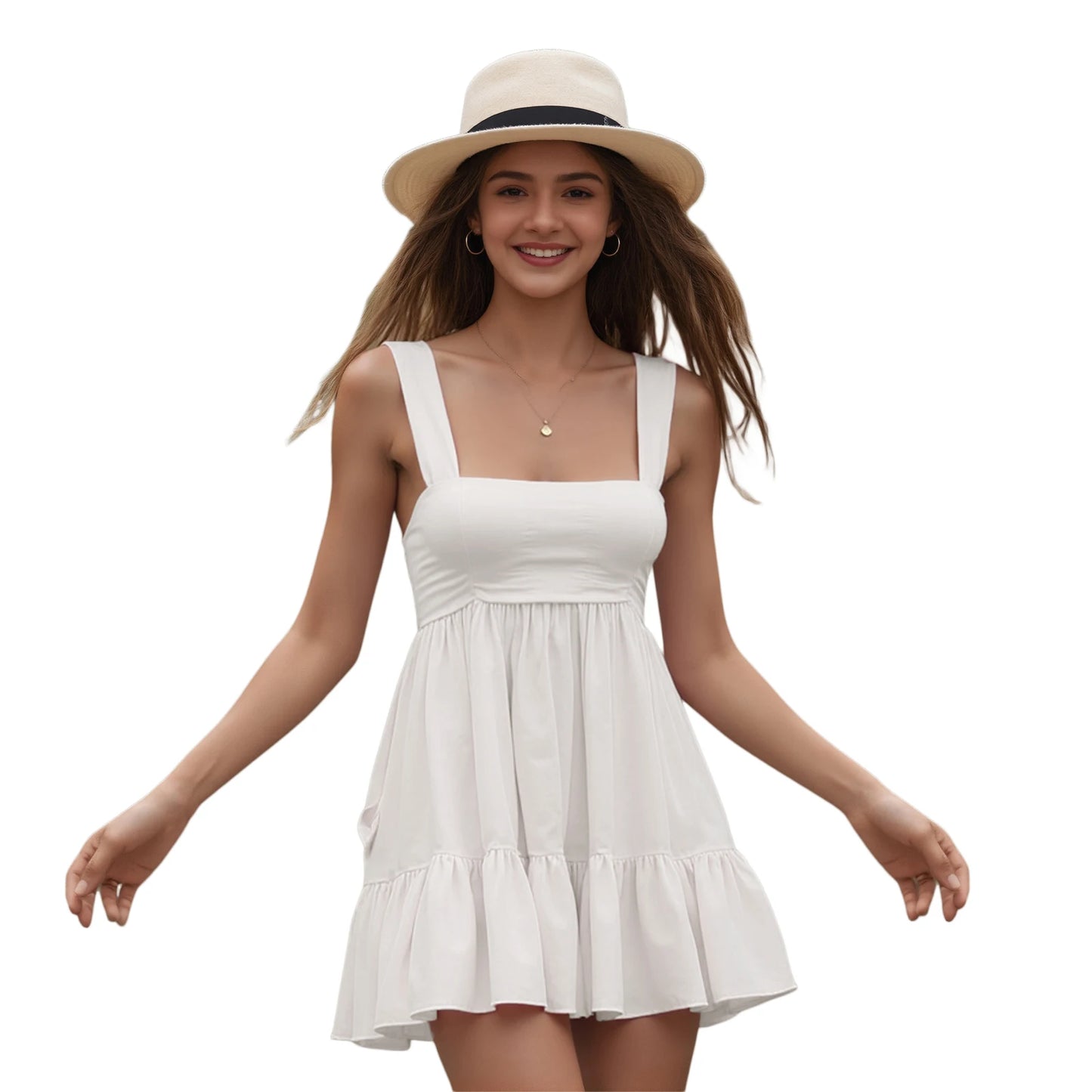 Hirigin Elegant Sleeveless V Neck Dress Open Back Pockets