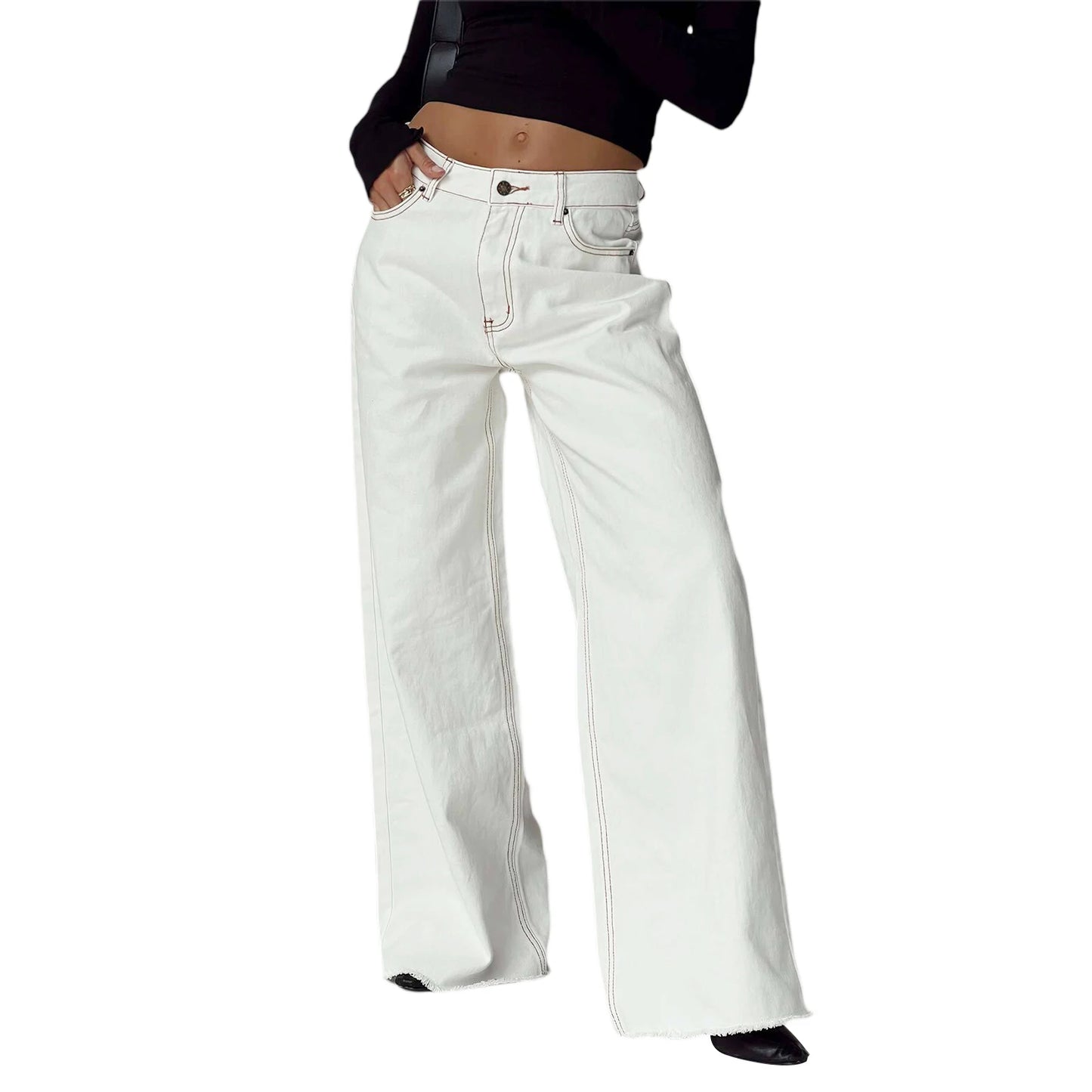 Hirigin Women Wide Leg Jeans Casual Loose Trousers