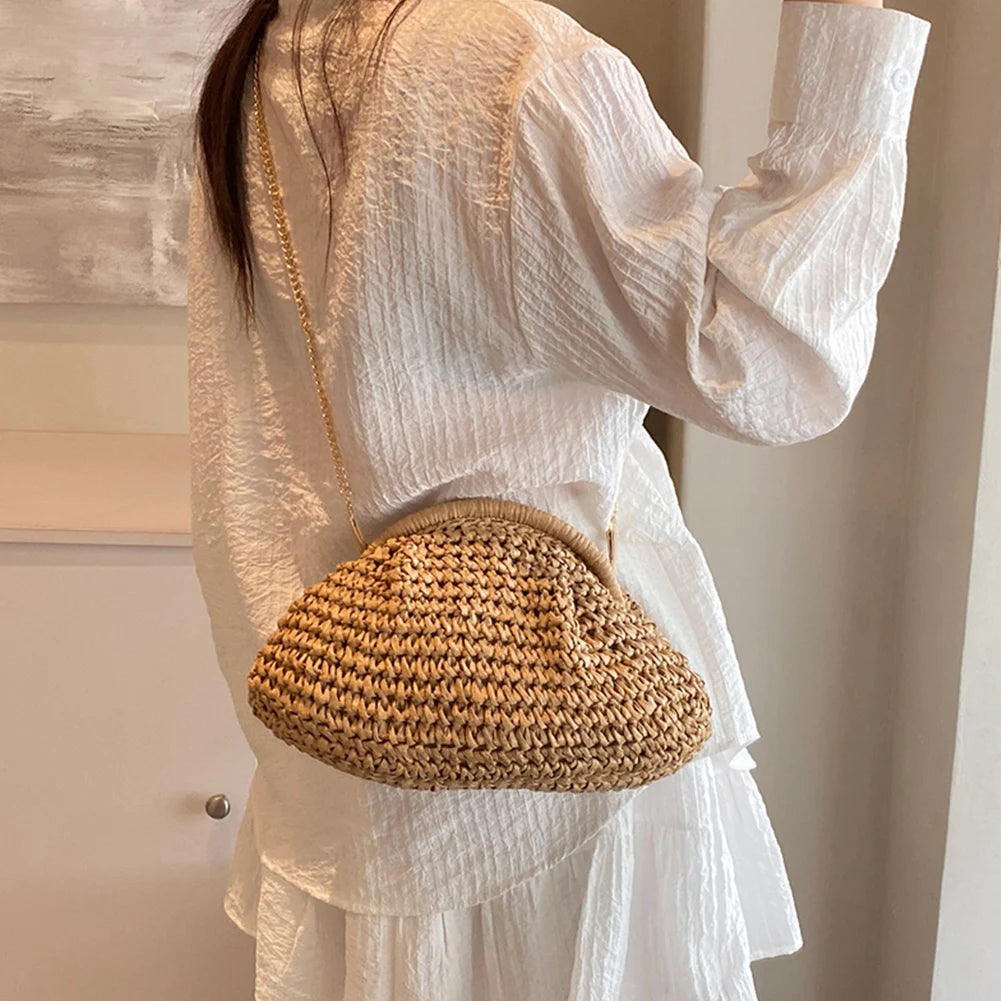 HebeiChic Handmade Straw Woven Crossbody Shoulder Bag For Women