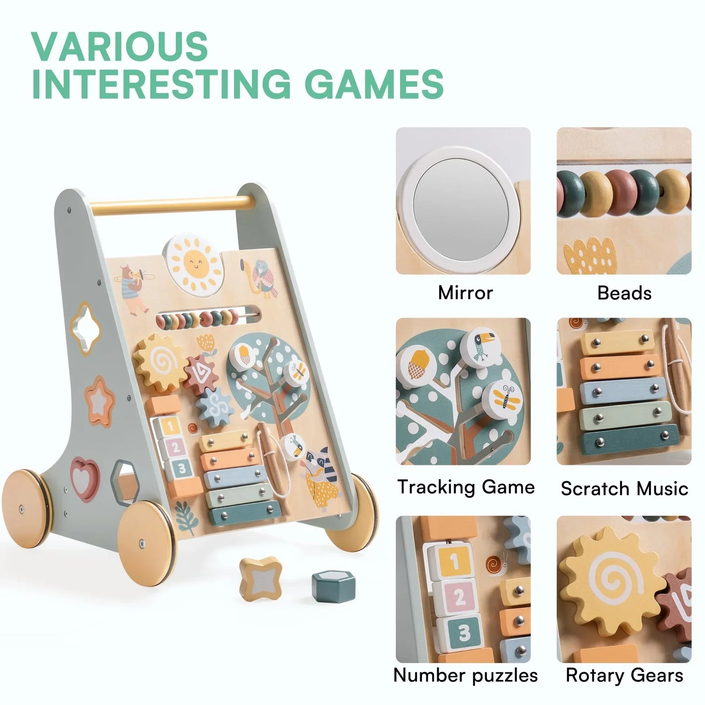 Robotime Robud Wooden Baby Walker Montessori Push Toy for Learning