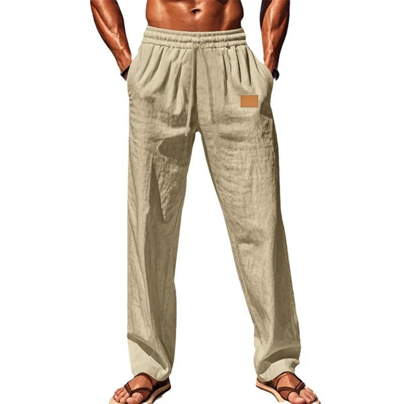 Hirigin Men Elastic Waist Drawstring Casual Loose Breathable Pants