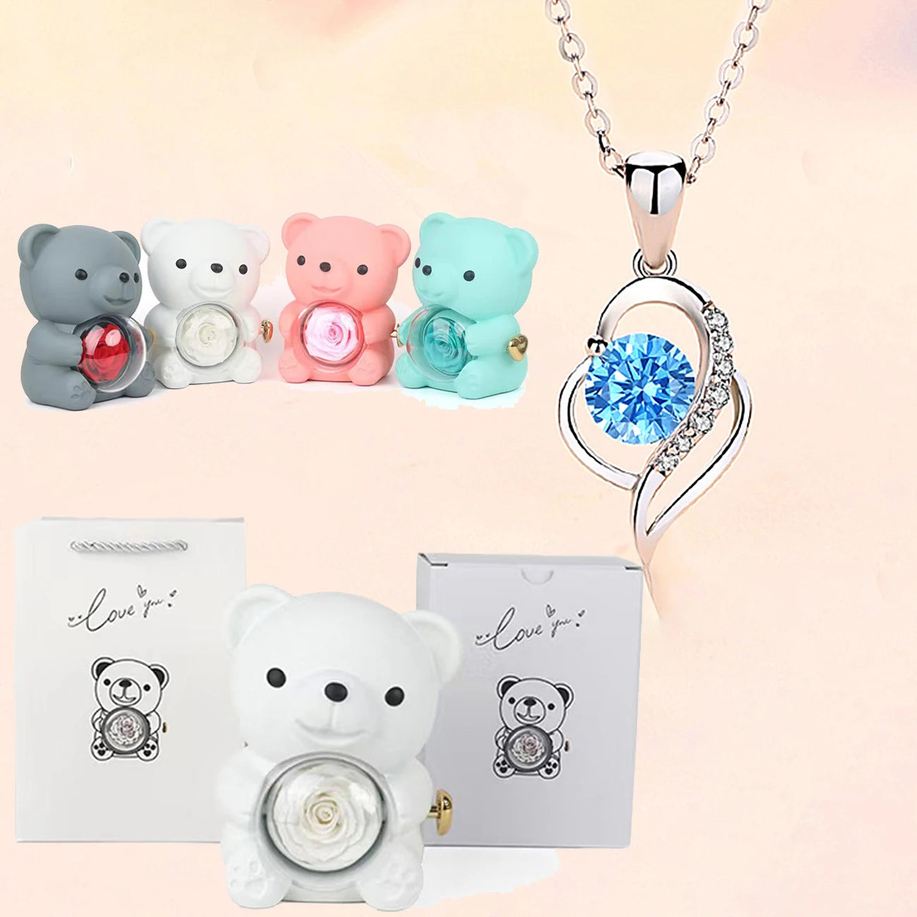 Fashion Hub Zircon Bear Pendant Necklace Gift For Women