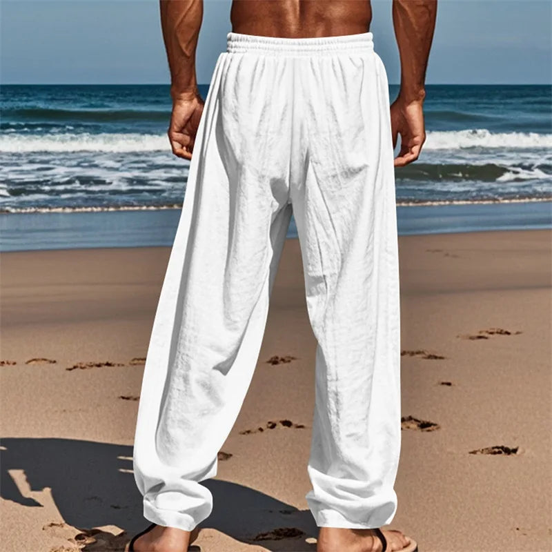 Hirigin Men Elastic Waist Drawstring Casual Loose Breathable Pants