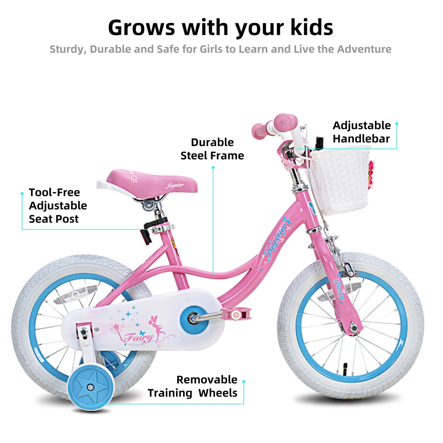 JOYSTAR Girls Bike With Training Wheels Handbrake And Basket