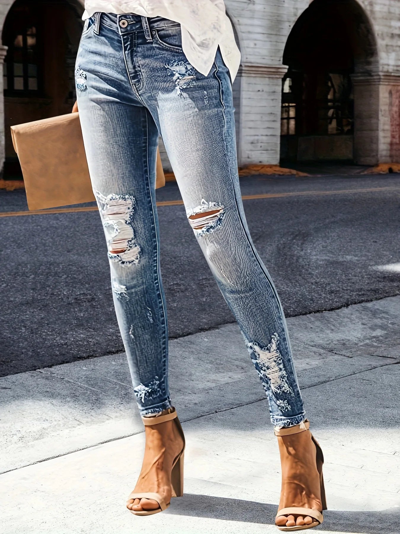 Women's High Waisted Ripped Jeans by Suita