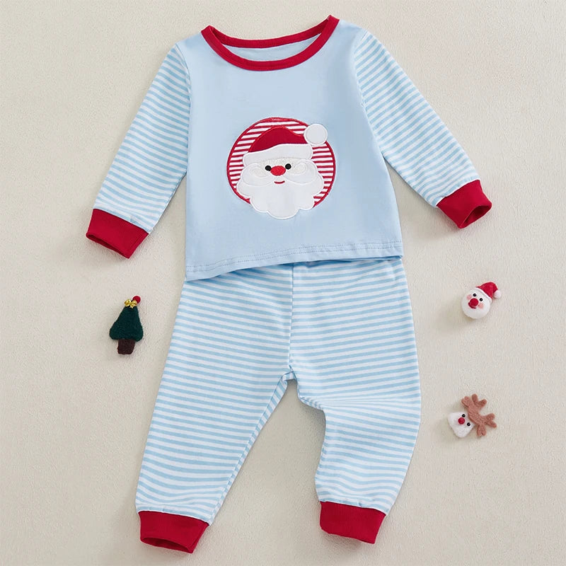 Christmas Toddler Outfit Set with Santa Claus Embroidery