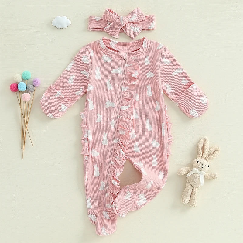 Infant Bunny Footed Romper And Headband Easter Set