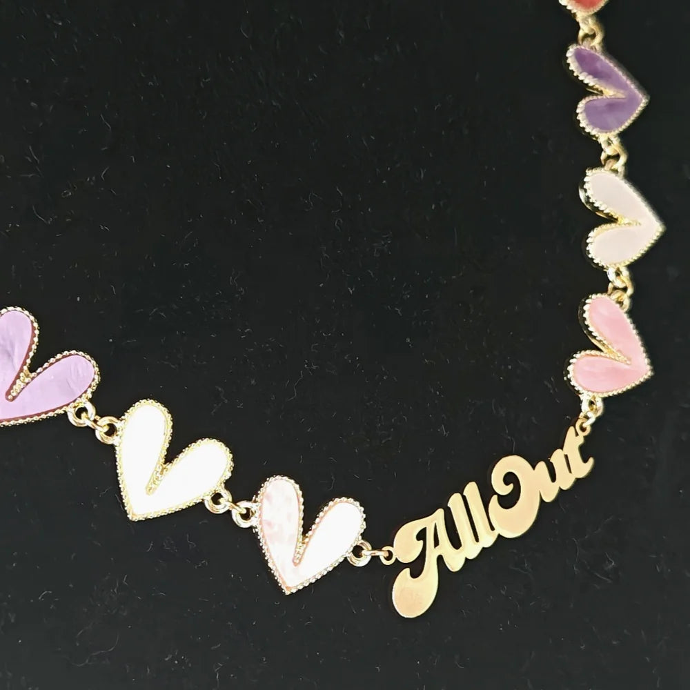 WinWinWinCN Heart Charms Custom Name Bracelet Necklace
