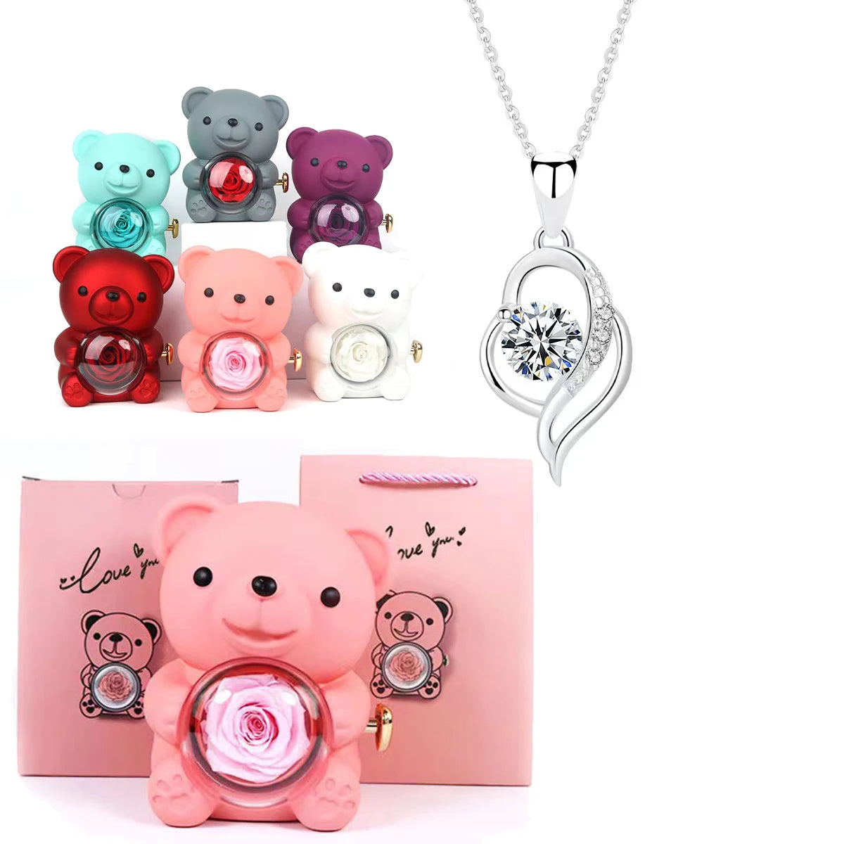 Fashion Hub Zircon Bear Pendant Necklace Gift For Women