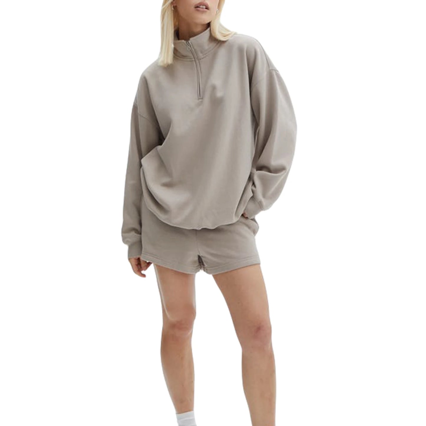 Women's Zipped Sweatshirt and Shorts Activewear Fall Outfit Set
