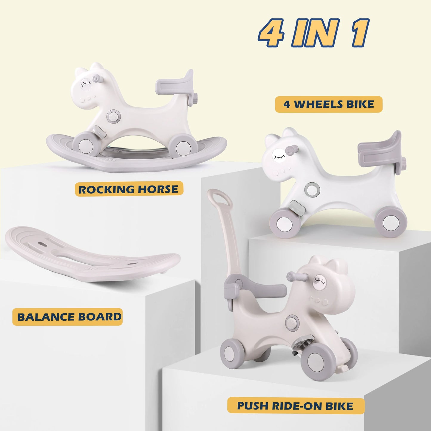 LZDMY Rocking Horse Push Handle Toddler Ride On Toy