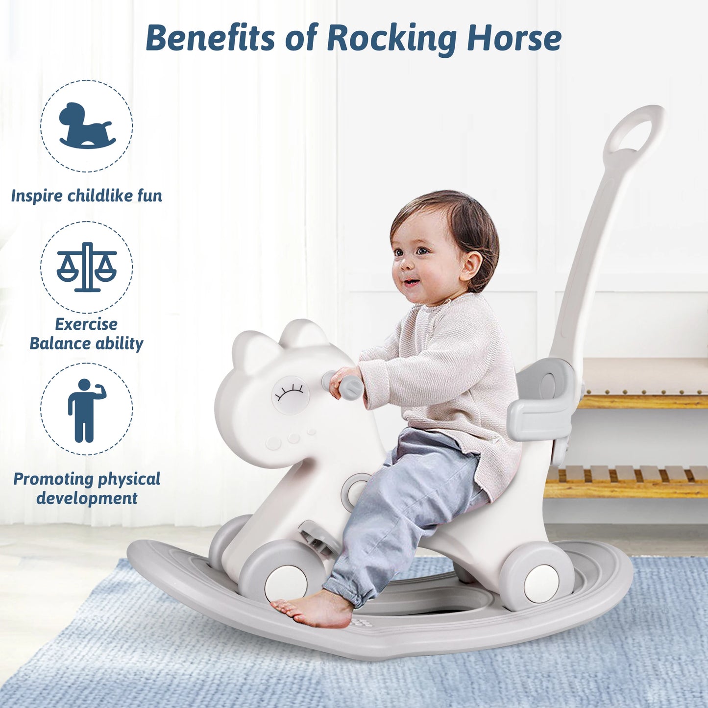 LZDMY Rocking Horse Push Handle Toddler Ride On Toy