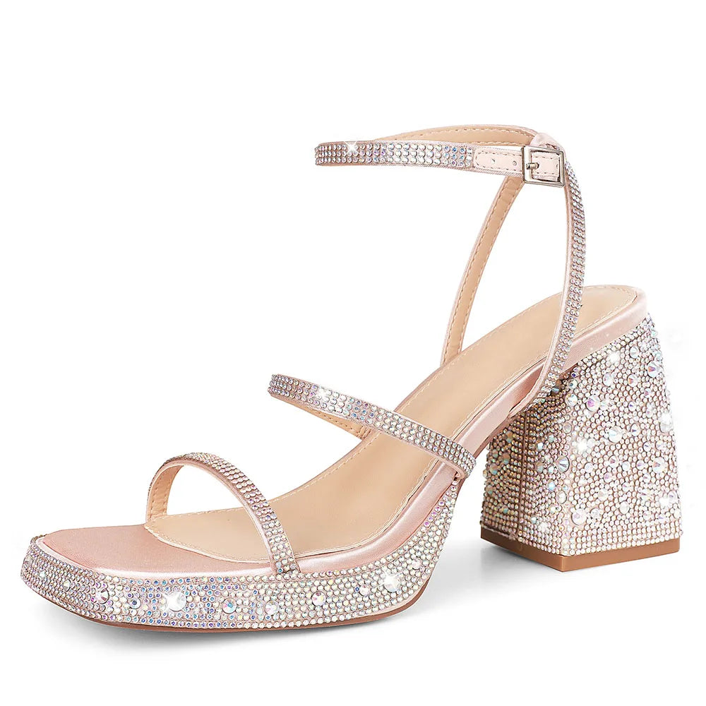 GIGIFOX Elegant Chunky Heel Ankle Strap Party Sandals