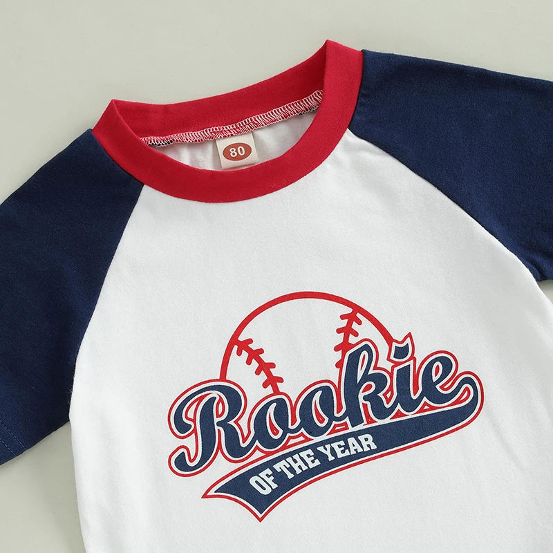 Toddler Boy Birthday Outfit Football Print T-shirt and Pants Set