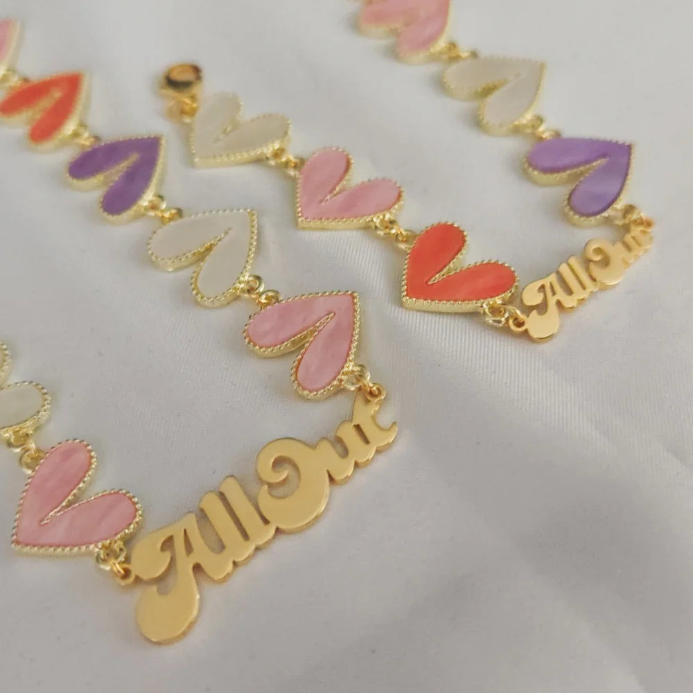 WinWinWinCN Heart Charms Custom Name Bracelet Necklace