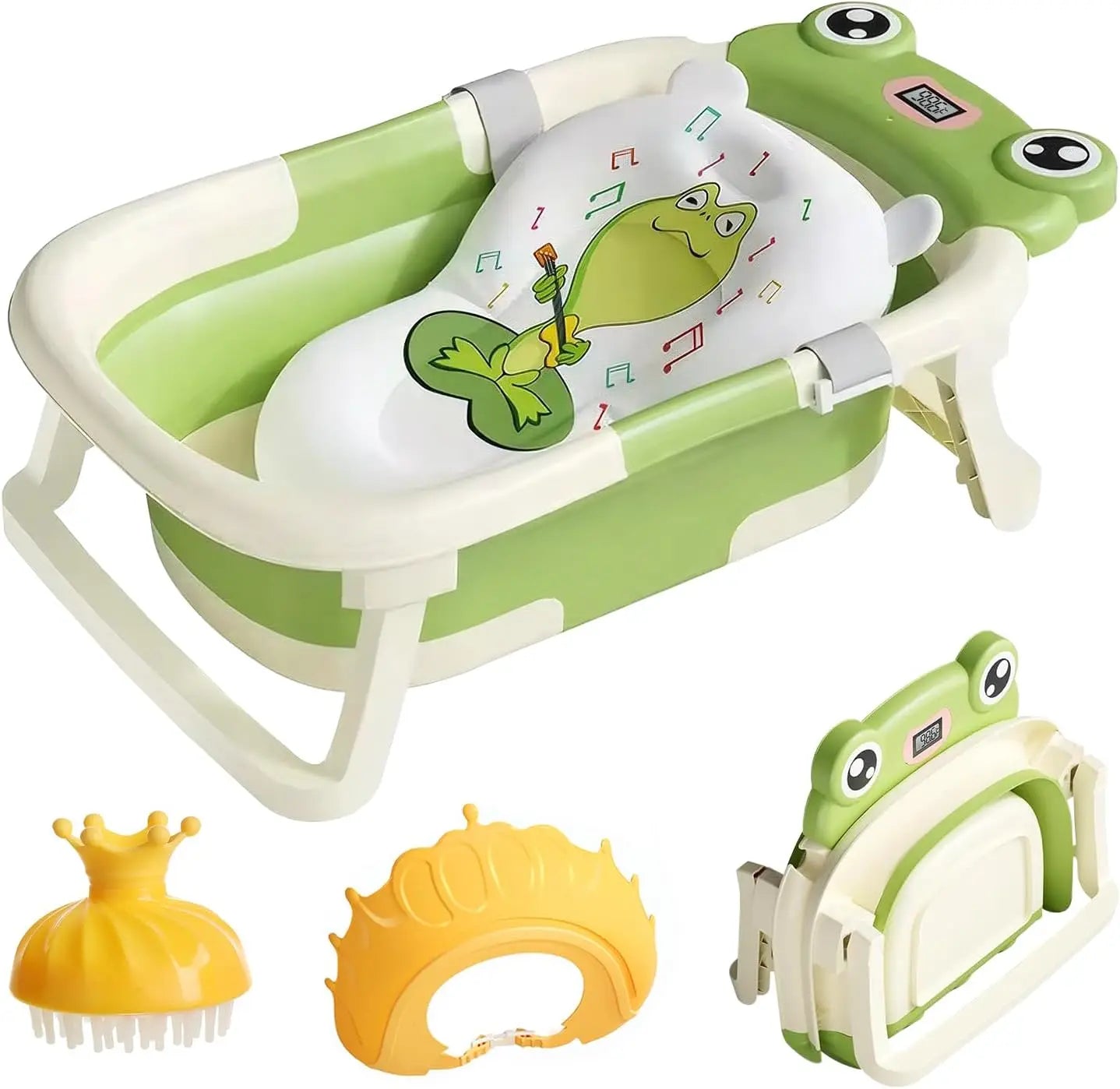 Foldable Baby Bathtub With Cushion Thermometer And Shower Brush