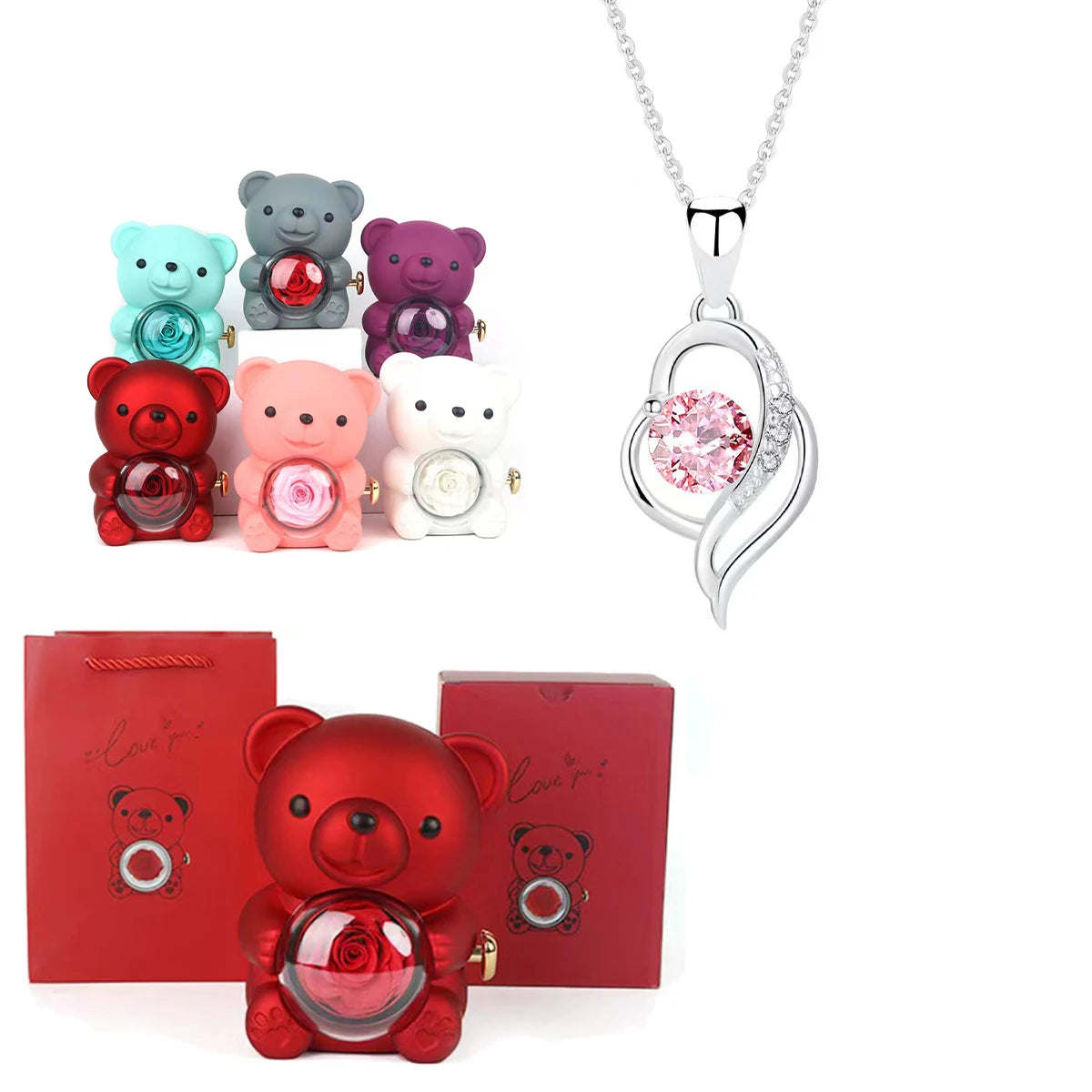 Fashion Hub Zircon Bear Pendant Necklace Gift For Women
