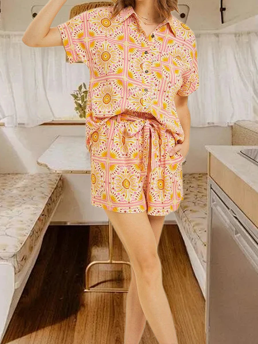 Hirigin Women’s Boho Floral Print Off-Shoulder Set