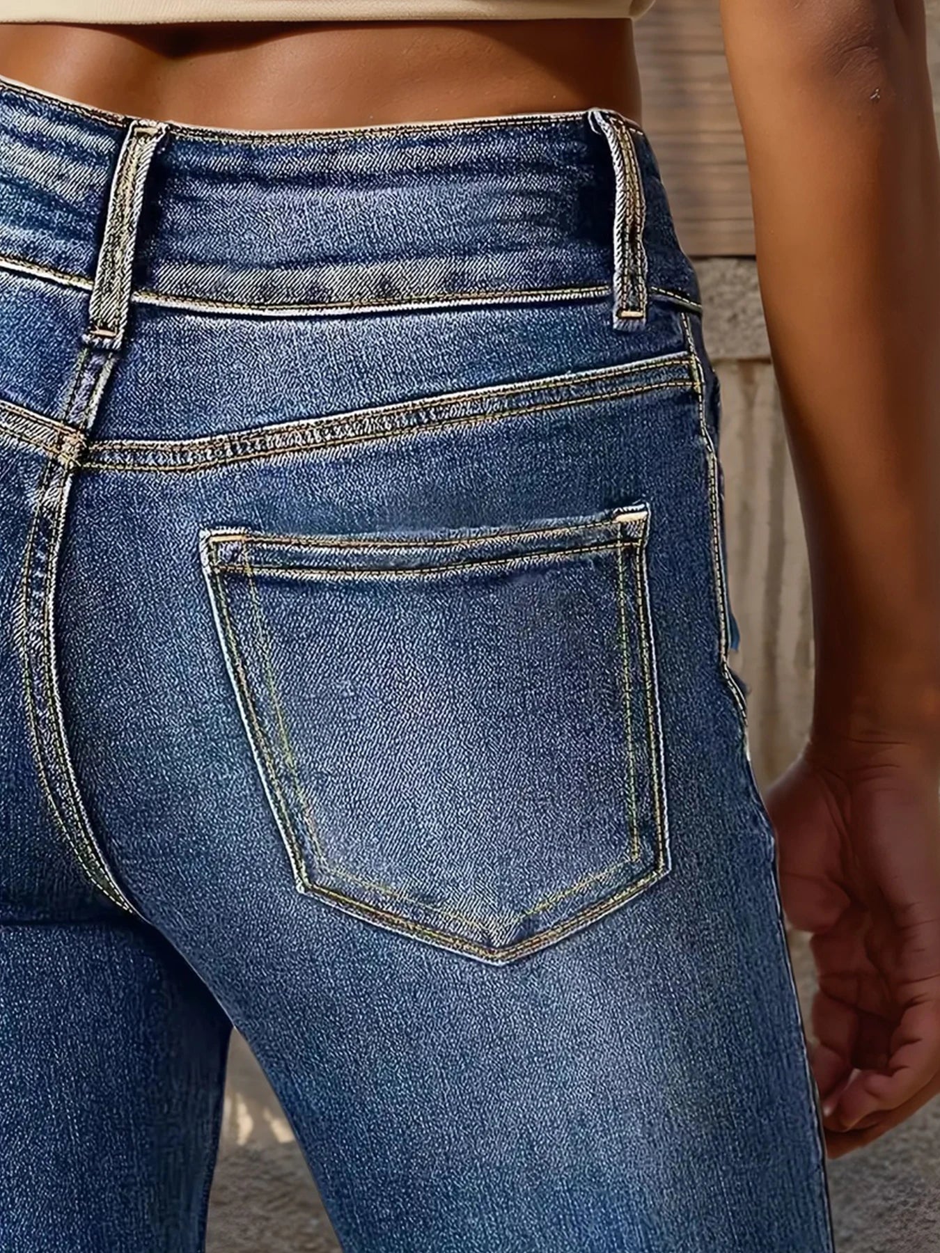 New Women's High Waisted Elastic Flared Jeans, Retro Washed Slim Fit Basic Jeans, Suitable for Daily Wear
