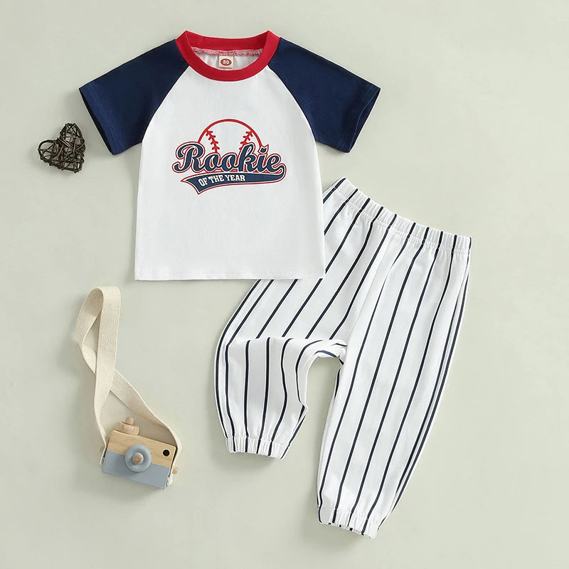 Toddler Boy Birthday Outfit Football Print T-shirt and Pants Set