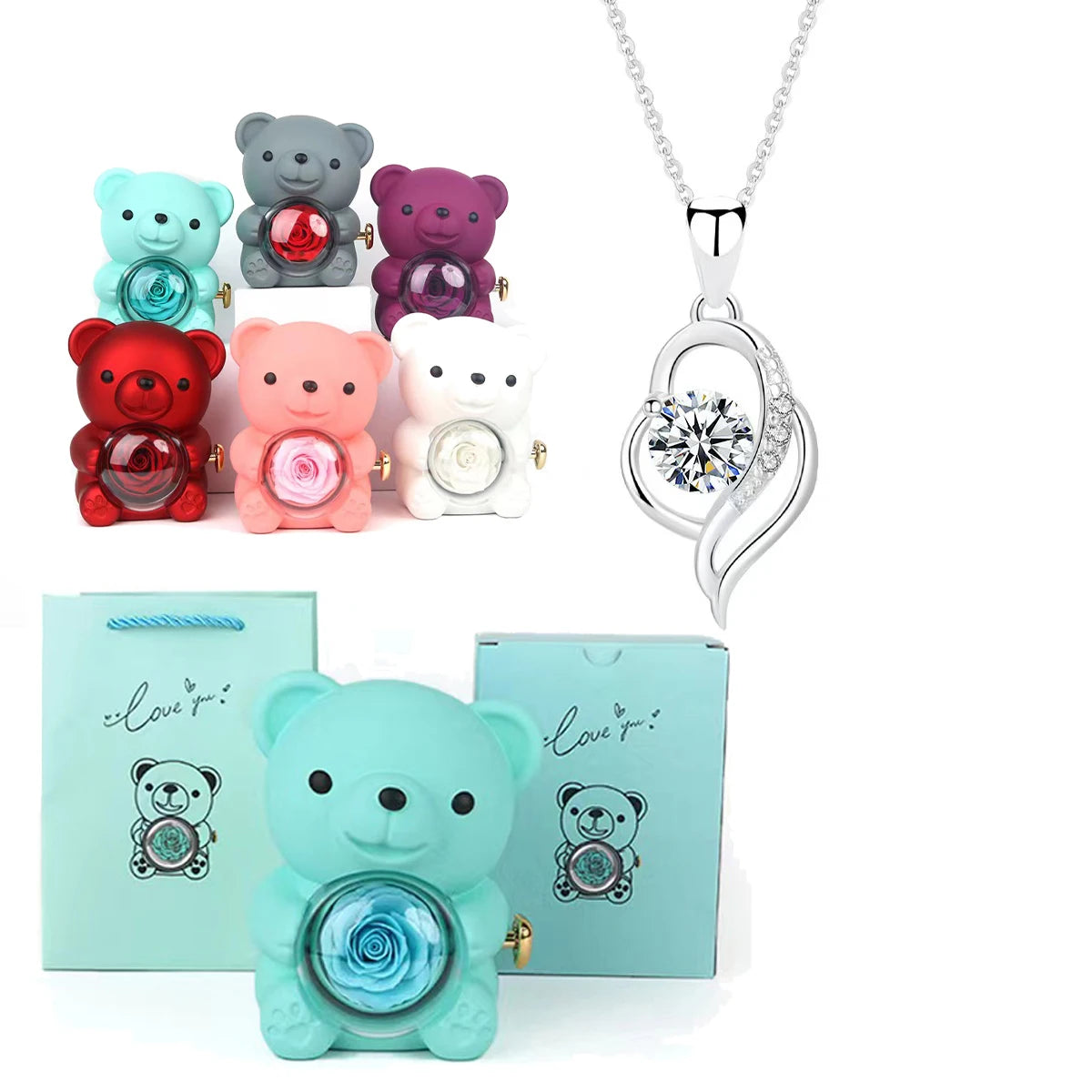 Fashion Hub Zircon Bear Pendant Necklace Gift For Women